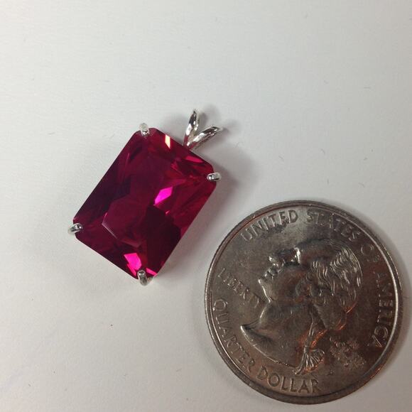 Gorgeous 27ctw Emerald Cut Ruby Necklace & Earrings Set in Sterling Silver - Picture 4 of 4